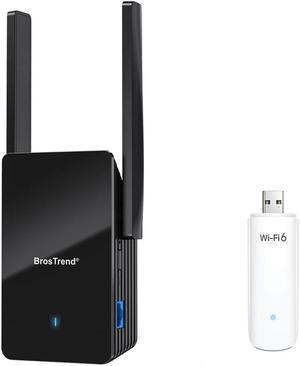 BrosTrend AX3000 WiFi 6 Range Extender Booster w/Gigabit Port, WiFi Booster Repeater + 1800Mbps USB WiFi 6 Adapter 5GHz 1201Mbps + 2.4GHz 574Mbps WiFi 6 USB Adapter for PC Supports Windows 11/10 ONLY