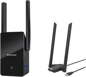 BrosTrend AX3000 WiFi 6 Range Extender Booster with Gigabit Port, WiFi Booster Repeater + AX1800 USB WiFi 6 Adapter Long Range for Windows 11/10 ONLY WiFi 6 USB Adapter for PC Dual Band 5GHz + 2.4GHz
