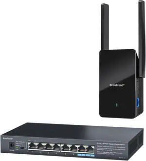 BrosTrend 8-Port 2.5Gb Ethernet Switch Multi-Gigabit Unmanaged Network Switch Supports VLAN & Link Aggregation + AX1500 WiFi 6 Extender WiFi Booster Covers Up to 2,000 sq.ft with Gigabit Ethernet Port