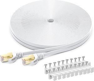 BUSOHE Cat 8 Ethernet Cable 150 FT, 40Gbps 2000Mhz High Speed Flat Cat8 Cable Patch Cord with Gold-Plated RJ45 Connector, LAN Network Internet Cable with 50 Clips for Router/Gaming/Computer, S/FTP