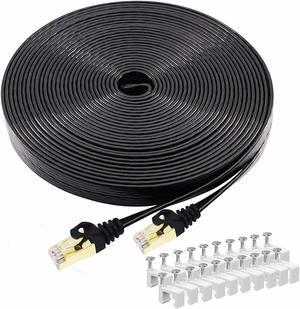 BUSOHE Cat 8 Ethernet Cable 150 FT, 40Gbps 2000MHz Cat8 High Speed Flat Internet Network Patch Cord, Shielded LAN Wire with Gold Plated RJ45 Connector for Outdoor&Indoor, with Clips - 150FT Black