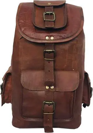 cuero 16'' Genuine Leather Vintage Handmade Casual Messenger Laptop Backpack Travel Rucksack Bag