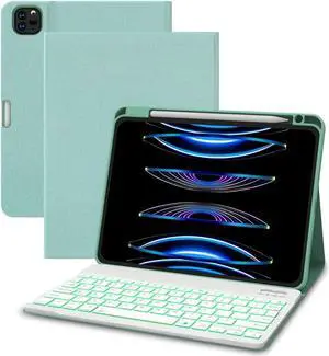 iPad Air 5th/4th Generation Keyboard Case 2022/2020, iPad Pro 11 1st/2nd/3rd 2018/2020/2021 10.9 inch Case with Keyboard & Pencil Holder, Removable 7 Colors Backlit Bluetooth Wireless Keyboard (Green)