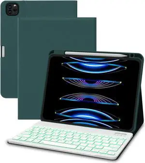 C INVERTER Keyboard Case for iPad Air 5th 4th Generation 2022/2020, iPad Pro 1st/2nd/3rd Gen 2018/2020/2021, 10.9 inch Case with Pencil Holder & 7 Colors Backlit Magnetic Bluetooth Keyboard(Teal)