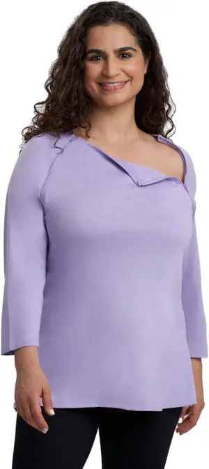 Care+Wear Women's Long-Sleeve Chest Port Access Shirt - Women's Long-Sleeve Shirt with Port Access for Central Line (X-Large, Lavender)