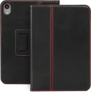 Casemade Real Leather Case Compatible with iPad Mini 7 (A17 Pro) / 6th Gen (2021) - Full-Grain Leather Cover, Auto Sleep/Wake, Dual Stand Position (Black)