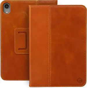Casemade Real Leather Case Compatible with iPad Mini 7 (A17 Pro) / 6th Gen (2021) - Full-Grain Leather Cover, Auto Sleep/Wake, Dual Stand Position (Tan)