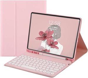 for Kindle Fire HD 10/10 Plus Tablet (13th/11th Generation, 2023/2021 Release) 10.1", Detachable Round Keys Keyboard Case with Pencil Holder ,Pink