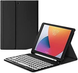 for Kindle Fire HD 10/10 Plus Tablet (13th/11th Generation, 2023/2021 Release) 10.1", Detachable Round Keys Keyboard Case with Pencil Holder ,Black