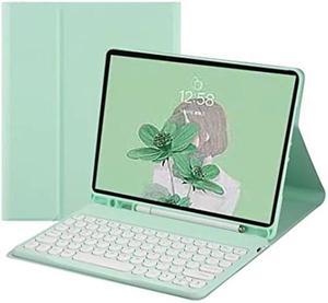for Kindle Fire HD 10 Keyboard case 2021,Detachable Round Keys Keyboard Case for  Fire HD 10 /HD 10 Plus Tablet (11th Generation),Folio Fire hd 10 case with Keyboard for Women Kids,Mint Green