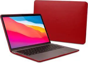 Dreem Euclid MacBook Air Case - 13-Inch Hard Laptop Cover for MacBook Air 20202018 (Retina, M1, M2, M3, M4), Luxurious Vegan Leather, Protective Top & Bottom Shells, USB Port Slots [Red]