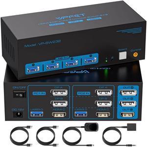 8K@60Hz HDMI Displayport KVM Switch 3 Monitors 2 Computers 4K@120Hz Triple Monitor KVM Switches for 2 PC Share 4 USB 3.0 Ports Support Extended & Copy Mode Desktop Controller 12V Adapter Included