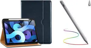 DTTO iPad Air 5th/4th Generation Case, Premium Leather Folio Stand Cover with Pencil Holder, and Stylus Pen for iPad Air 10.9 inch 2022/2020, Blue and Grey