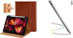 DTTO Case for iPad Pro 11 Inch 4th/3rd/2nd/1st Generation 2022/2021/2020/2018, Fit iPad Air 4/5, Premium PU Leather Folio Stand Cover and Stylus Pen, Brown & Grey