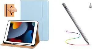 DTTO iPad 9th/8th/7th Generation 10.2 Inch Leather Case 2021/2020/2019 Bundle with Stylus Pen for iPad 9/8/7/6th Gen, Ice Blue and Grey
