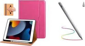 DTTO iPad 9th/8th/7th Generation 10.2 Inch Leather Case 2021/2020/2019 Bundle with Stylus Pen for iPad 9/8/7/6th Gen, Rose Red and Grey