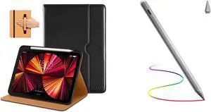 DTTO Case for iPad Pro 11 Inch 4th/3rd/2nd/1st Generation 2022/2021/2020/2018, Fit iPad Air 4/5, Premium PU Leather Folio Stand Cover and Stylus Pen, Black & Grey