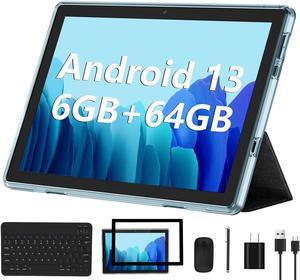 Android 13 Tablet 2023 New 10 Inch Tablets with 6GB RAM + 64GB ROM + 1TB Expanded Ouad-Core, 2 in 1 Tablet with Keyboard Mouse WiFi 6 Bluetooth, GMS Certified IPS Touch Screen Tablet - Blue Set