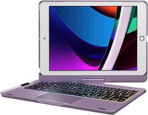 edaiser Swivel Keyboard Case for Apple iPad 10.2 inch 9th 8th 7th, iPad Air 3rd and iPad Pro 10.5 2nd Generation: Wireless Rotatable Cover, Pencil Holder, Smart Trackpad, RGB Backlit, Metallic Purple