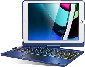 edaiser Swivel Keyboard Case for Apple iPad 10.2 inch 9th 8th 7th, iPad Air 3rd and iPad Pro 10.5 2nd Generation: Wireless Rotatable Cover, Pencil Holder, Smart Trackpad, RGB Backlit, Metallic Blue