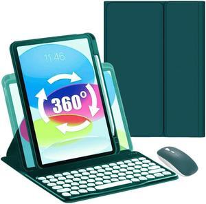 AnMengXinLing Rotatable iPad Air 11-inch M2/Air 5th/Air4th Gen Case with Keyboard and Mouse - Candy Round Keys Keyboard Case with Mouse &Pencil Holder for iPad Air 11 2024/Air 5/Air 4 (B Style-Teal)