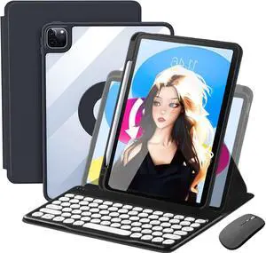 AnMengXinLing Vertical 10.2inch iPad9/iPad8/iPad7 Keyboard Case with Mouse, iPad 9th/8th/7th Gen&Air3/Pro10.5 Case with Keyboard Mouse Combo and Pencil Holder, Magnetic Rotating Case (Magnetic-Black)