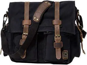 JONON Vintage Military Men Canvas Messenger Bag for 13.3-17" Laptop (Size 17.3", Black) JONON Vintage Military Men Canvas Messenger Bag for 13.3-17" Laptop (Size 17.3", Black)