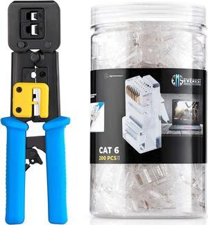 Bundle - 2 items: RJ45 Crimp Tool + 200 Pack of Cat6 Pass Through Connectors.