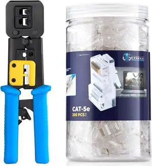 Bundle - 2 items: RJ45 Crimp Tool + 200 Pack of Cat5e Pass Through Connectors.