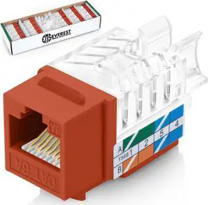 Everest Media Solutions 45-Degree Angled CAT6A Keystone Jack in Orange - Slim Profile, UTP RJ45 Female Ethernet Connector - Compatible with Speed Termination Tool - 45Term - 50-Pack