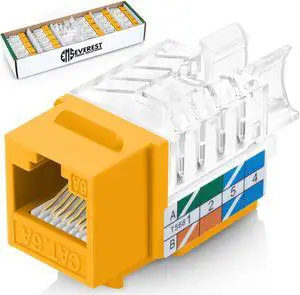 Everest Media Solutions 45-Degree Angled CAT6A Keystone Jack in Yellow - Slim Profile, UTP RJ45 Female Ethernet Connector - Compatible with Speed Termination Tool - 45Term - 50-Pack