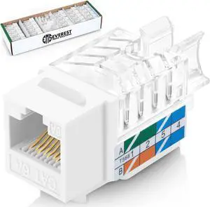Everest Media Solutions 45-Degree Angled CAT6A Keystone Jack in White - Slim Profile, UTP RJ45 Female Ethernet Connector - Compatible with Speed Termination Tool - 45Term - 50-Pack