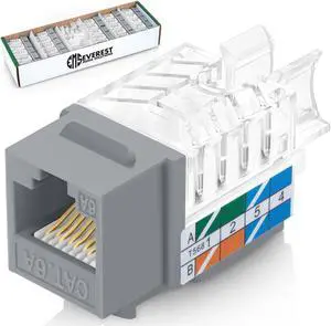 Everest Media Solutions 45-Degree Angled CAT6A Keystone Jack in Grey - Slim Profile, UTP RJ45 Female Ethernet Connector - Compatible with Speed Termination Tool - 45Term - 50-Pack