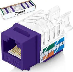 Everest Media Solutions 45-Degree Angled CAT6A Keystone Jack in Purple - Slim Profile, UTP RJ45 Female Ethernet Connector - Compatible with Speed Termination Tool - 45Term - 50-Pack