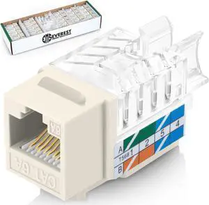 Everest Media Solutions 45-Degree Angled CAT6A Keystone Jack in Light Almond - Slim Profile, UTP RJ45 Female Ethernet Connector - Compatible with Speed Termination Tool - 45Term - 50-Pack