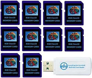 Everything But Stromboli SDHC Class 10 10-Pack SD Style Flash Memory Card Wholesale Bulk Lot Works with Digital, Trail, Canon, Nikon, Game Camera (tm) Combo Reader (8GB Class 10)