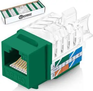 Everest Media Solutions 45-Degree Angled CAT6A Keystone Jack in Green - Slim Profile, UTP RJ45 Female Ethernet Connector - Compatible with Speed Termination Tool - 45Term - 50-Pack