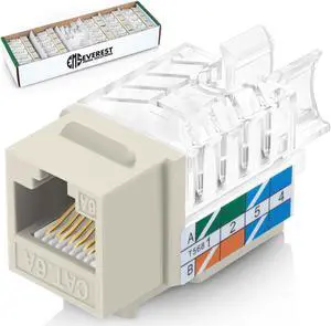 Everest Media Solutions 45-Degree Angled CAT6A Keystone Jack in Ivory - Slim Profile, UTP RJ45 Female Ethernet Connector - Compatible with Speed Termination Tool - 45Term - 50-Pack