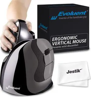 Evoluent Mouse VMDSW - VerticalMouse D, Right Hand Ergonomic Design, Evoluent Vertical Mouse D Small with Wireless Connection for Laptop and PC, Plus Jestik Microfiber Cloth