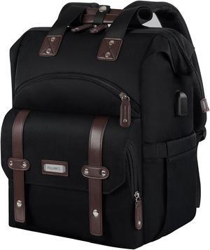 FALANKO Laptop Backpack For Women, Work Doctor Teacher Nurse Wide Open College 15.6 Inch Laptops Backpack Purse with USB Charging Port, Travel Water Resistant RFID Computer Bag for Men Women Black