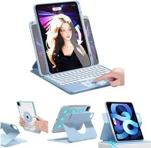AnMengXinLing iPad Air 11inch/iPad Air 5/Air 4 Case with Touchpad Keyboard,Rotatable iPad Air6 (M2) Keyboard Case with Pencil Holder Also for iPad Pro11 2022, Blue