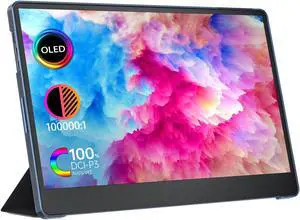 kksmart Portable Monitor 15.6 inch 1080P FHD 100% DCI-P3 60Hz OLED, Travel Monitor for Laptop MacBook Surface PC Xbox PS5, HDMI Dual USB-C VESA Compatible Built-in Speaker