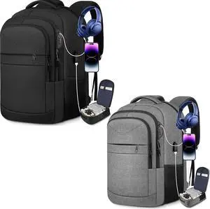 Lapsouno Travel Laptop Backpack, Sturdy Large 17 inch Carry on Travel Backpack,TSA Flight Approved Carry on BackpackAnti-Theft USB School Bag (Black+Grey)