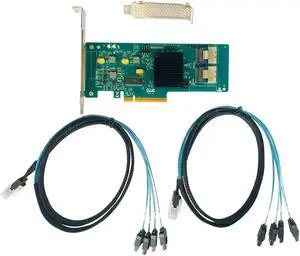 SAS HBA Card PCIe SATA Expansion Card Compatible with LSI 9201-8i IT Mode, SAS Expander Support, 8-Port 6Gb/s, PCIe 2.0 x8, with 2X SFF-8087 to 4X SATA Cables for NAS ZFS TrueNAS unRAID