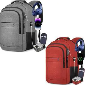 Lapsouno Travel Laptop Backpack,17.3 Inch Business Laptop Backpack with USB Charging Port Sturdy Water Resistant Business Bookbag for Women Men College School,couple backpack (Grey+Wine Red)