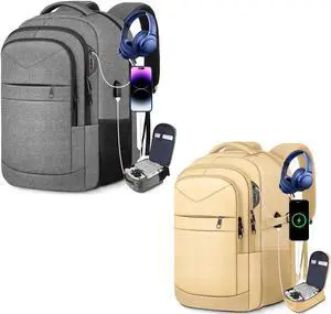 Lapsouno Travel Laptop Backpack,Sturdy Large 17 inch Carry on Travel Backpack,TSA Flight Approved Business Backpack,Anti-Theft USB College Backpack,Backpack for Men Women (Grey+Light Yellow)