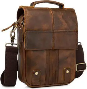 Le'aokuu Mens Crazy Horse Leather Cross Body Messenger Shoulder Satchel Daily Bag For 8" Tablets