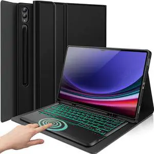 LDSOYIA Touchpad Keyboard Case for Samsung Galaxy Tab S9 Ultra 2023 / S8 Ultra 2022 14.6 Inch (Model: SM-X910/X916B/X918U/X900/X906), 7 Colors Backlight Detachable Wireless Keyboard & PU Cover Case