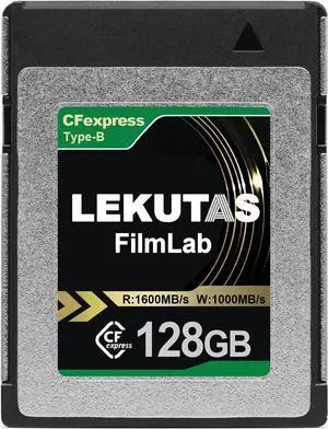 LEKUTAS 128GB CFexpress Type B Memory Card, R1600MB/s W1000MB/s CFX xqd Cards Type B for Cameras 8K RAW, Compatible with Nikon Z6/Z7/D6, Canon EOS-1DXMark III/EOS-R5, Panasonic S1/S1R, DJI Ronin 4D