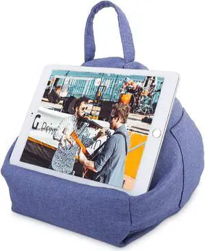 MoKo Tablet Pillow Stand, Tablet Lap Pillow on Bed Sofa Soft Cushion Holder for Phones Tablets Up to 11", Fit with iPad 10.2" 2019, iPad Air 3 2, iPad Pro 11 2020/10.5/9.7, Mini 5/Mini 4 - Denim Blue